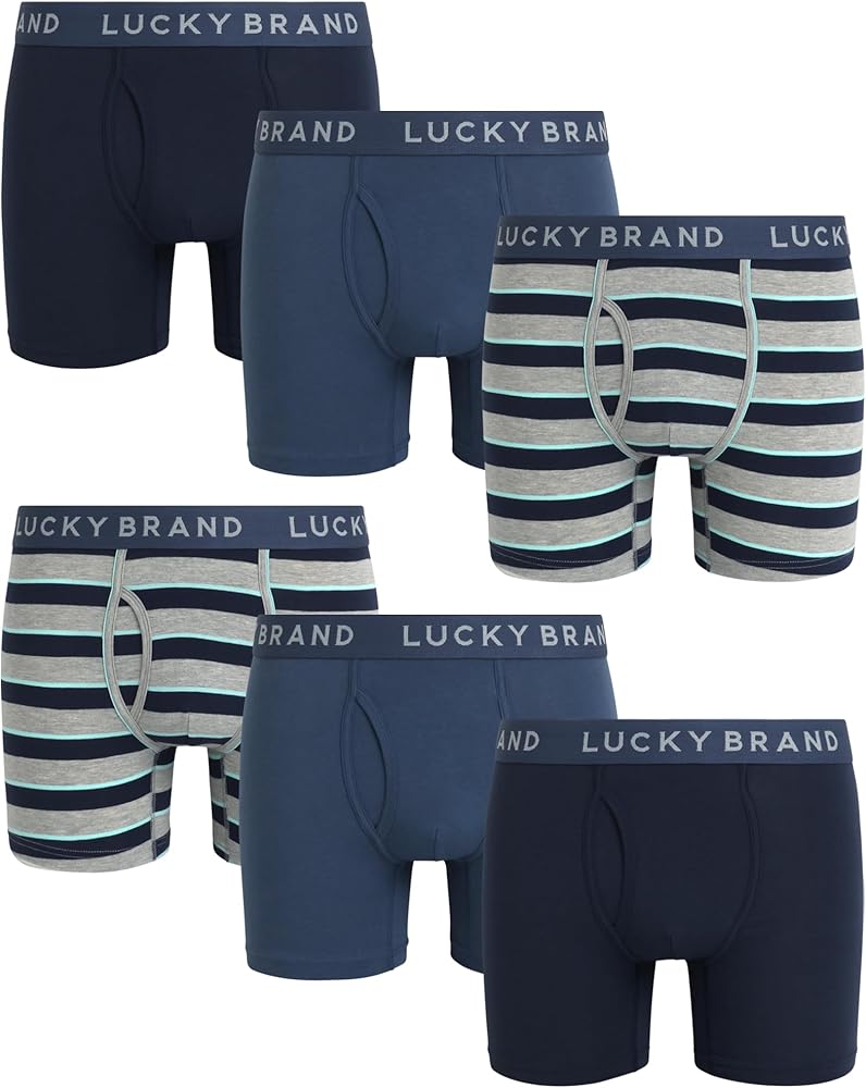 Lucky Brand Men's Boxer Briefs – 6 Pack Soft Stretch Mens Underwear with Functional Fly Pouch - Casual Boxers for Men (S-XL)