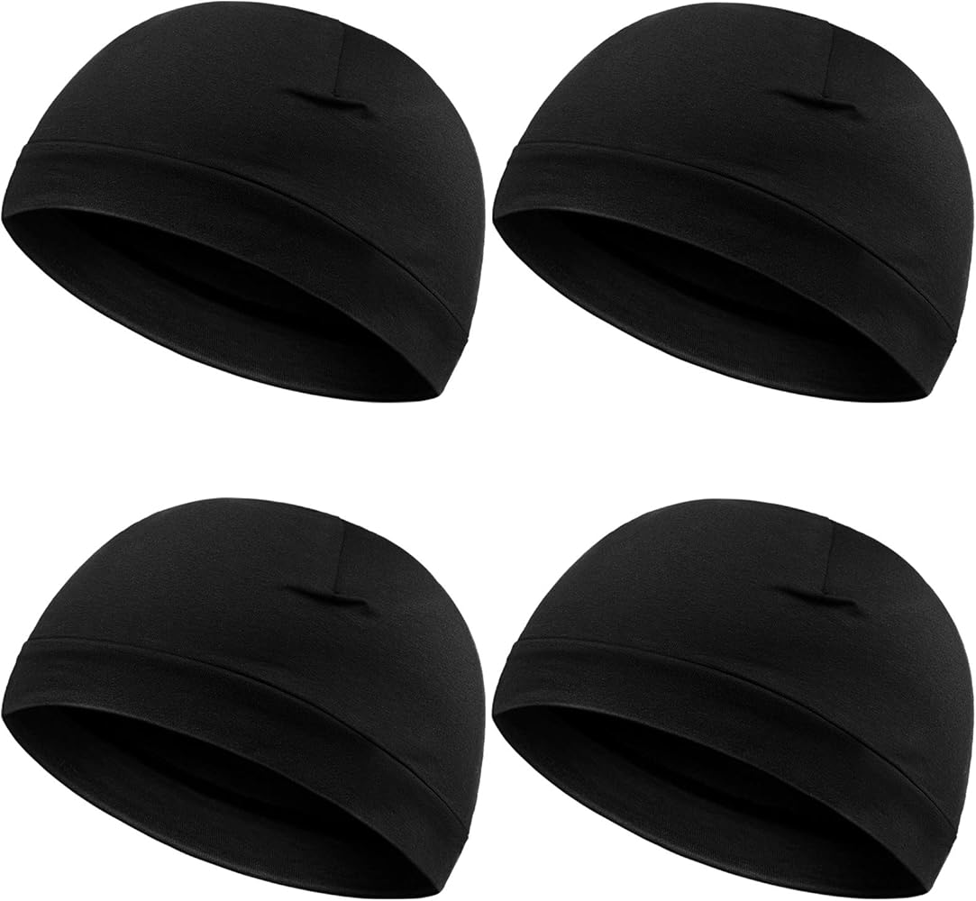 Syhood 4 Pieces Men Skull Caps Soft Cotton Beanie Hats Stretchy Helmet Liner Multifunctional Headwear for Men Women