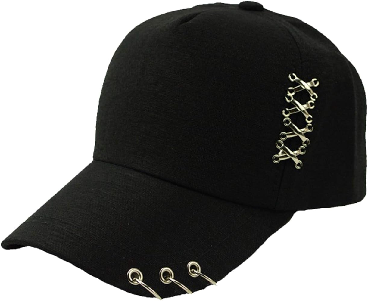 Kpop Hat Ring Baseball-Cap - Suga-Snapback Baseball Cap with Iron Rings (Black) (Medium, Black)