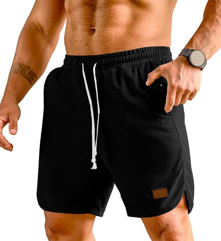 JMIERR Mens Athletic Shorts Casual Elastic Waist Drawstring Stretch Short Waffle Beach Running Shorts Workout Sweat Gym Short