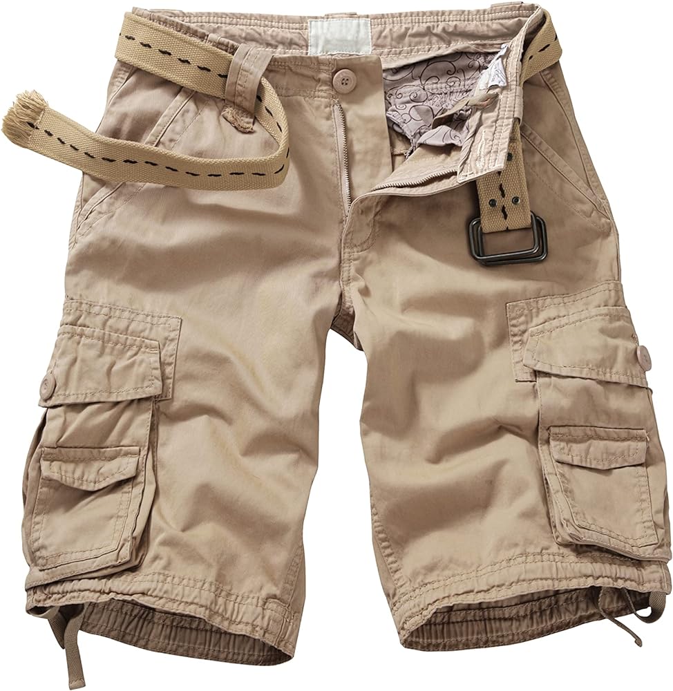 Cargo Shorts for Men Relaxed Fit, Cotton Twill Outdoor Men's Casual Work Shorts with 6 Pockets No Belt