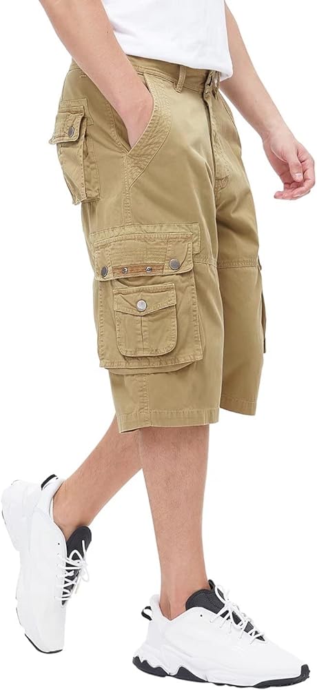 BEST SOUTH Men's Capri Long Twill Cargo Shorts below Knee 13 Inches Cotton Relaxed Fit Casual Multi-Pocket