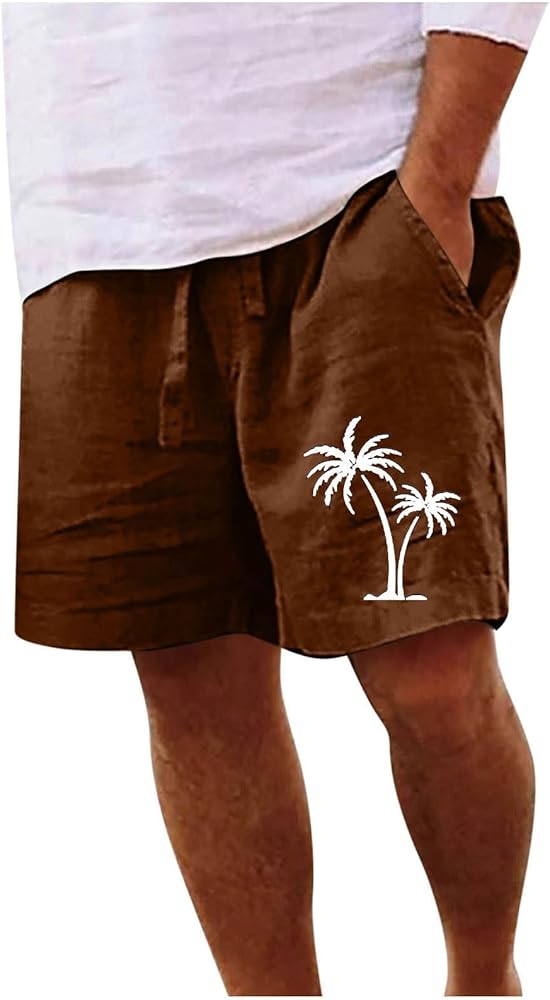 Linen Shorts for Men Relaxed Fit Beach Shorts Men Casual Summer Vacation Baggy Shorts Elastic Drawstring with Pocket