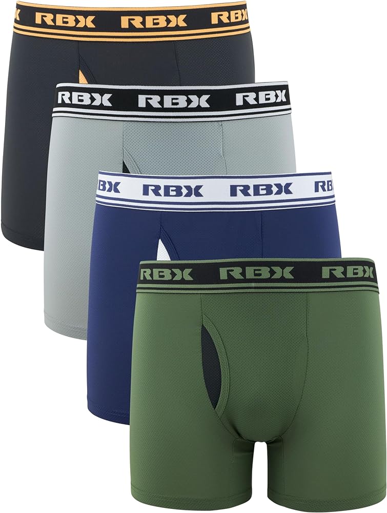 RBX Active Men's Boxer Briefs, Lightweight Performance Mesh Quick Drying Underwear for Men 4-Pack