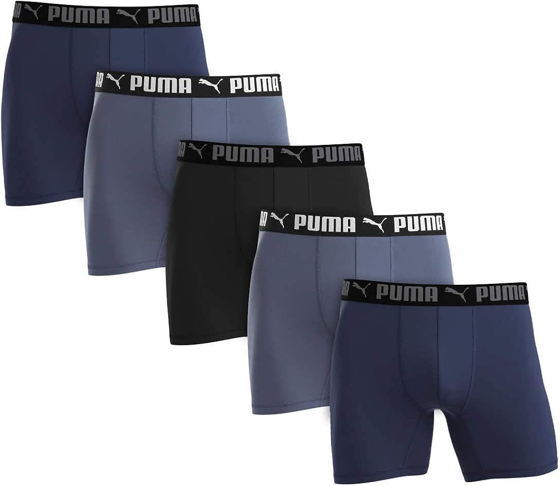 PUMA Men's Microfiber Boxer Brief, 5-pack (Large, Blue, Gray and Black)