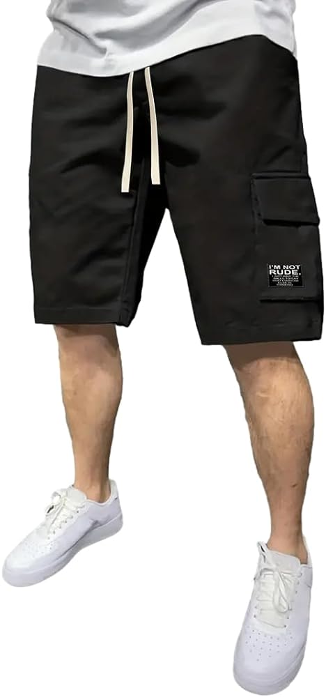 A WATERWANG Men's Cargo Shorts Elastic Waist Drawstring Summer Casual Shorts Jogger Sweat Shorts with Multi Pockets