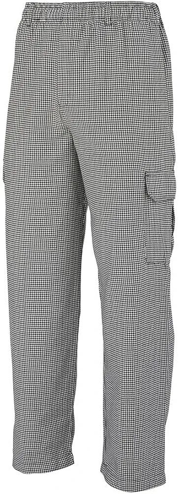 Mercer Culinary M61051HTL Genesis Men's Chef Cargo Pant in Hounds Tooth, Large, Black/White