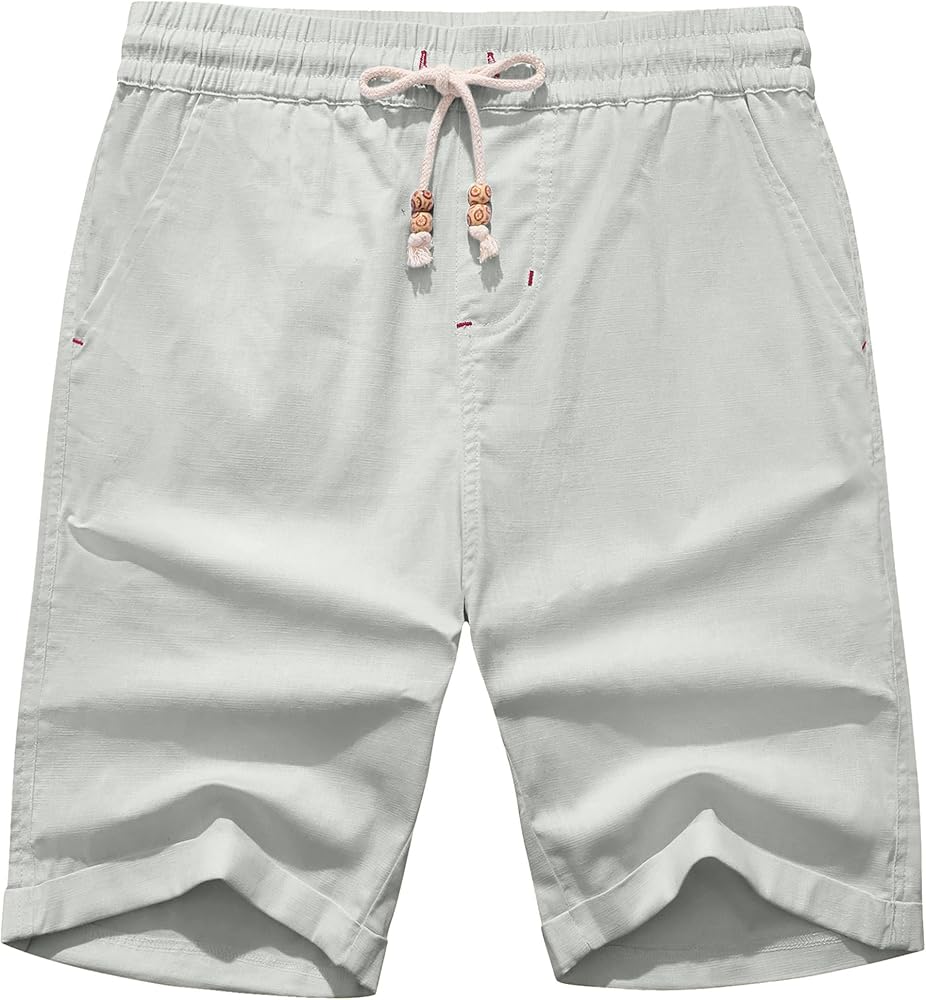 Janmid Men's Linen Shorts Casual Elastic Waist Drawstring Summer Beach Shorts