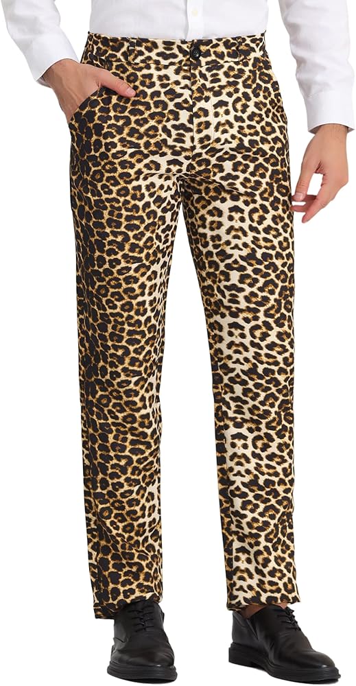 Lars Amadeus Men's Animal Printed Pants Flat Front Party Prom Dress Pants