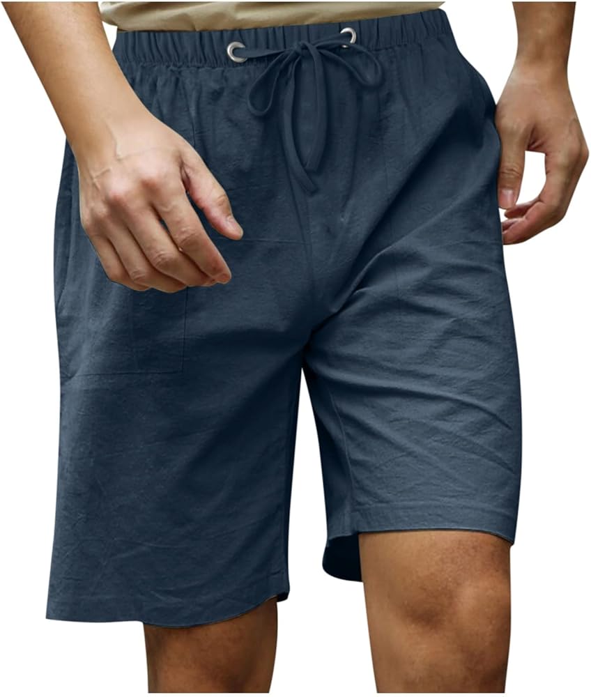 Plus Size Linen Shorts Mens Casual Shorts Lightweight Summer Beach Shorts Drawstring Shorts for Men