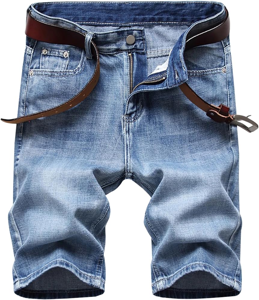 LONGBIDA Men's Jean Short Relaxed Fit Stretch Casual Denim Shorts