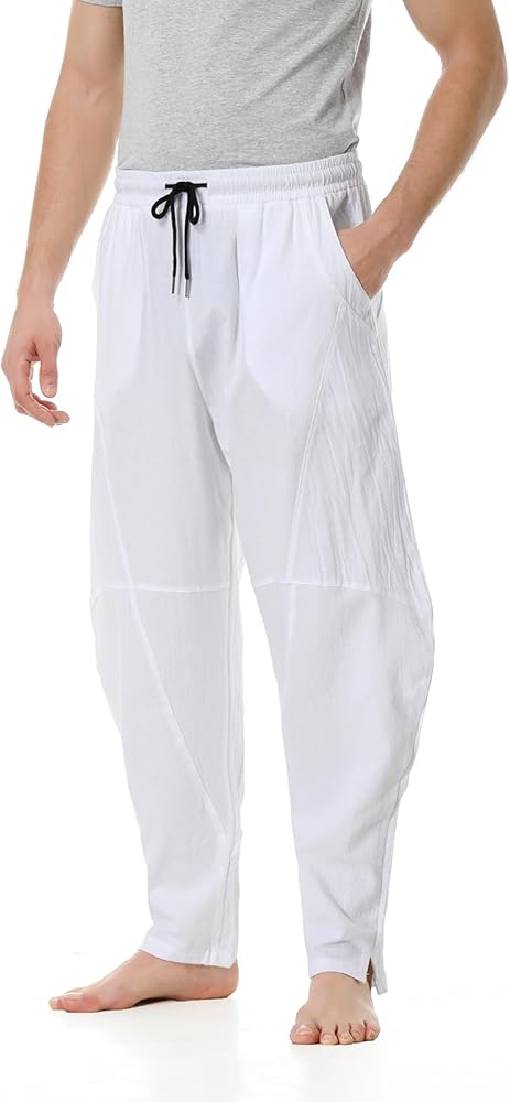 Colorful House Mens Linen Pants Casual Drawstring Elastic Waist Trouser Lightweight Summer Yoga Beach Pant