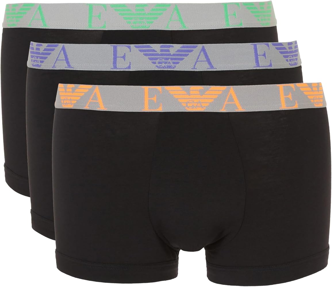 Emporio Armani Men's Stretch Cotton Bold Monogram 3-Pack Trunk