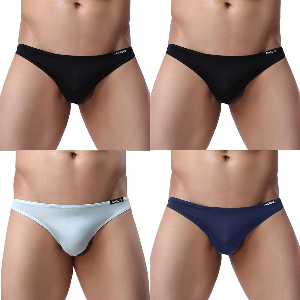 Avidlove Underwear for Men Ice Silk Bikini Micro Briefs Low Rise Underpants 4-Pack