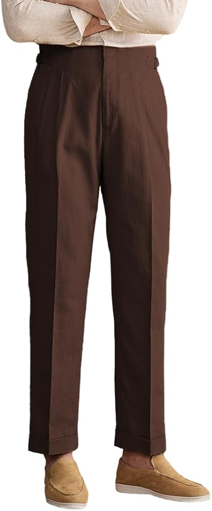 Men's Summer Linen Pant Casual Regular Fit Hemmed Dress Pants for Men