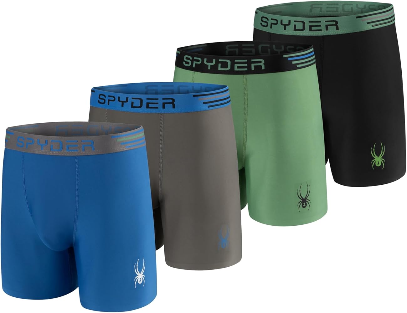 Spyder Mens Boxer Briefs 4 Pack Poly Spandex Performance Boxer Briefs Underwear/Bonded Hem Boxer Briefs