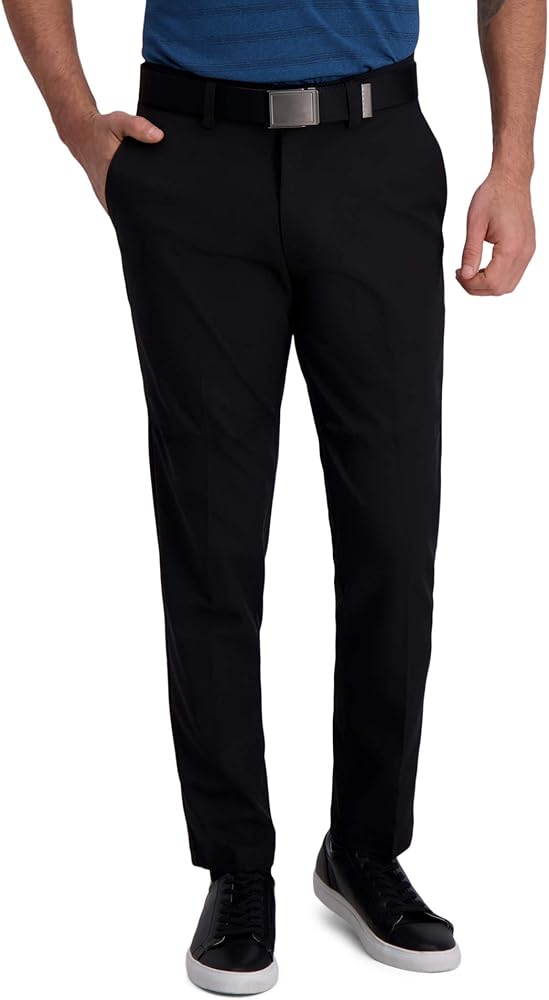 HAGGAR Men's Cool Right Performance Flex Solid Slim Fit Flat Front Pant