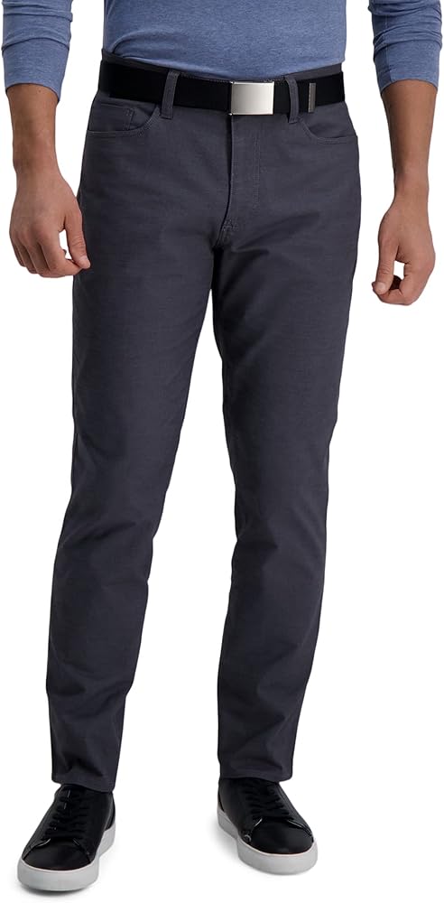 HAGGAR Mens The Active Series Slim/Straight Fit Flat Front Pant