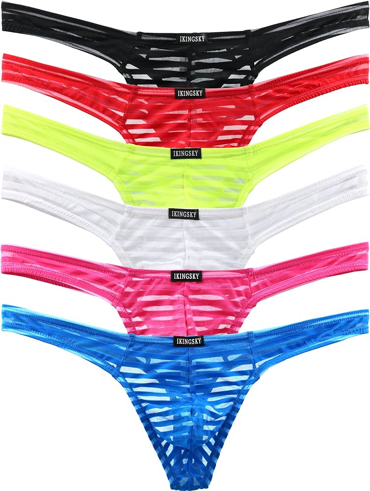 IKINGSKY Men's Sexy Transprant Thong Underwear Low Rise See Through Stretch Panties