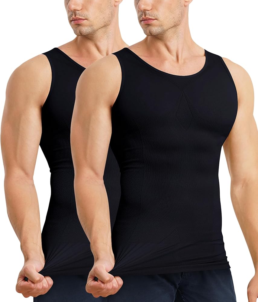 Mens Compression Shirt Slimming Body Shaper Vest Sleeveless Waist Traner Workout Tank Top Tummy Control Shapewear