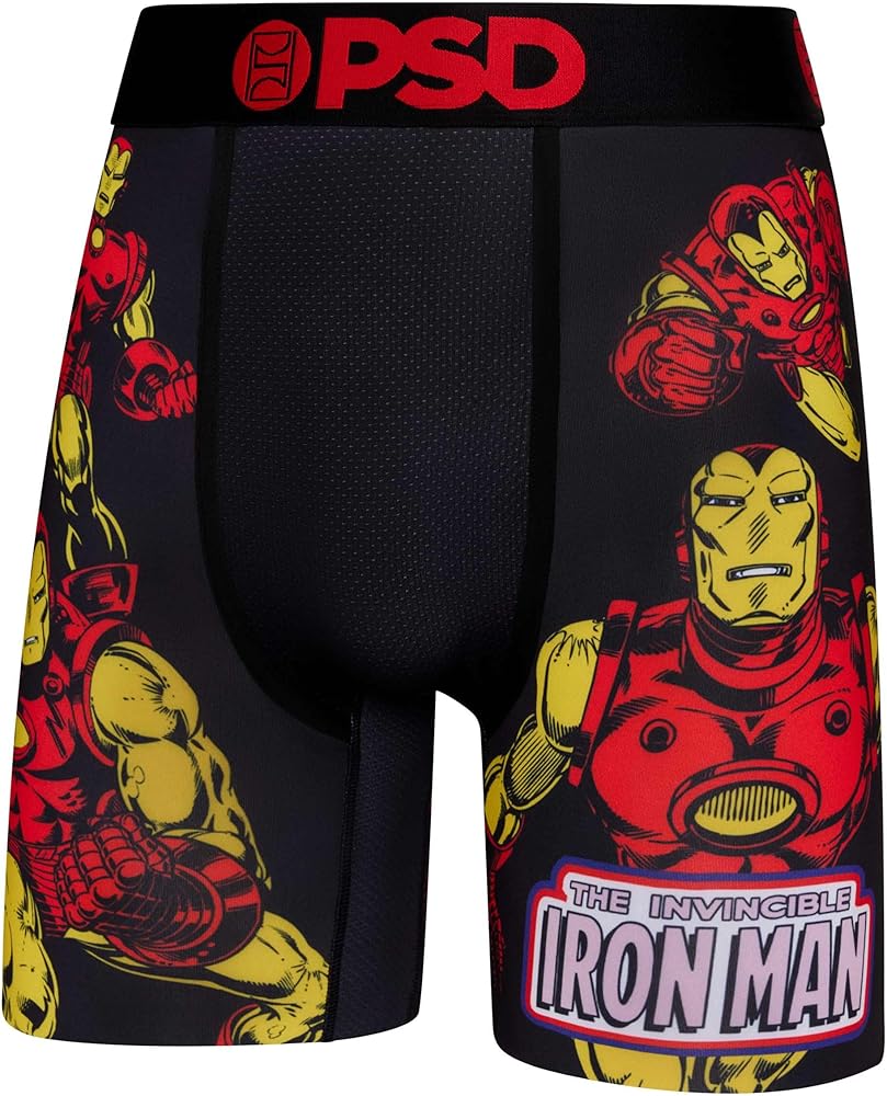 PSD Men's Marvel Print Boxer Briefs - 7 Inch Inseam Breathable and Supportive Men's Underwear with Moisture-Wicking Fabric