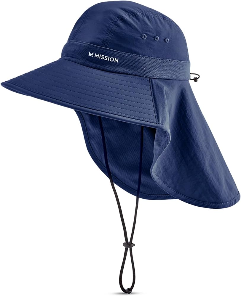 MISSION Cooling Sun Defender Hat, Navy - Unisex Wide-Brim Hat with Nape for Men & Women - Lightweight & Durable - Cools Up to 2 Hours - UPF 50 Sun Protection - Machine Washable