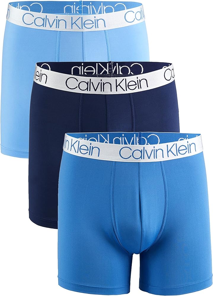 Calvin Klein Men`s Microfiber Boxer Briefs Pack of 3 (Blue(NP2214-993)/Obsidian, Small)