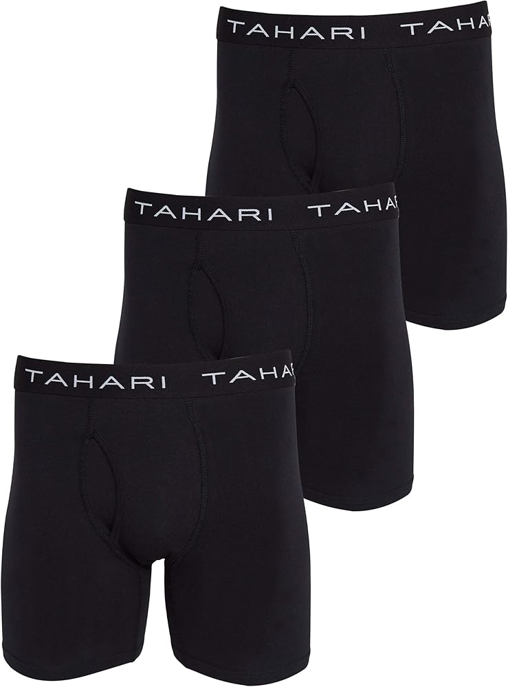 TAHARI Mens 3 Pack Premium Comfort Cotton Boxer Brief Set (Black, Medium)