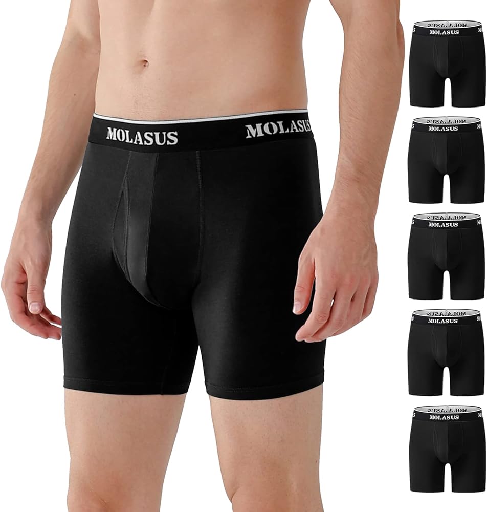 Molasus Mens Boxer Briefs Soft Cotton Open Fly Tagless Underwear