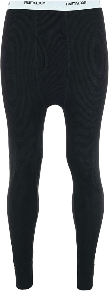 Fruit of the Loom Men's Waffle Weave Thermal Long John Underwear, Large, Black