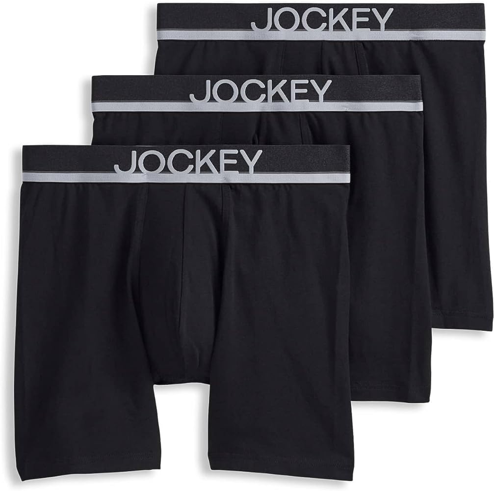 Jockey Men's Underwear Casual Cotton Stretch 6" Boxer Brief - 3 Pack, Black, L