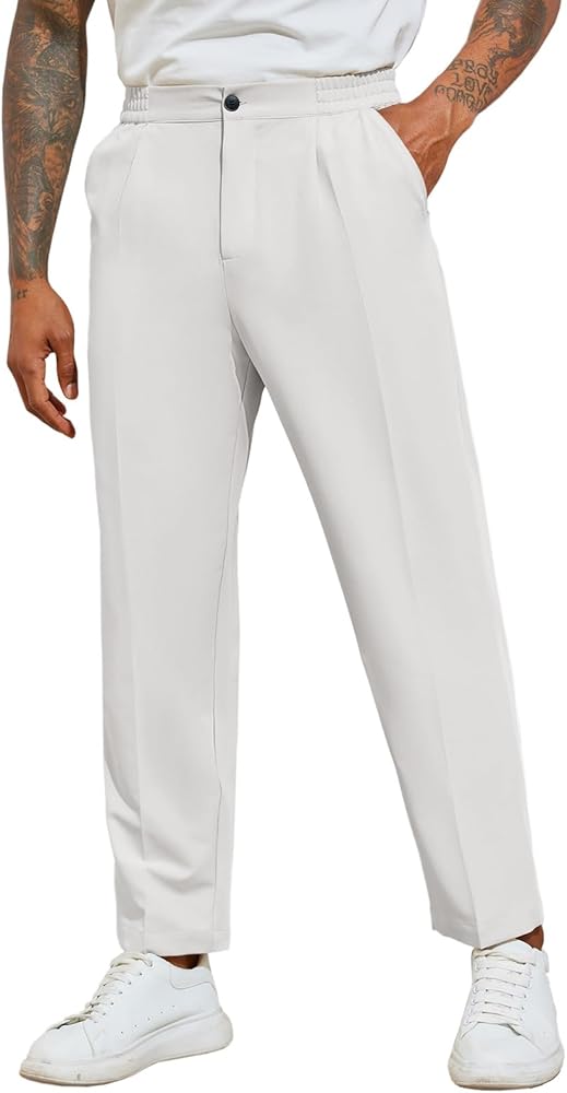 PASLTER Mens Slim Fit Dress Pants Cotton Golf Chino Pant Business Casual Pleated Trousers