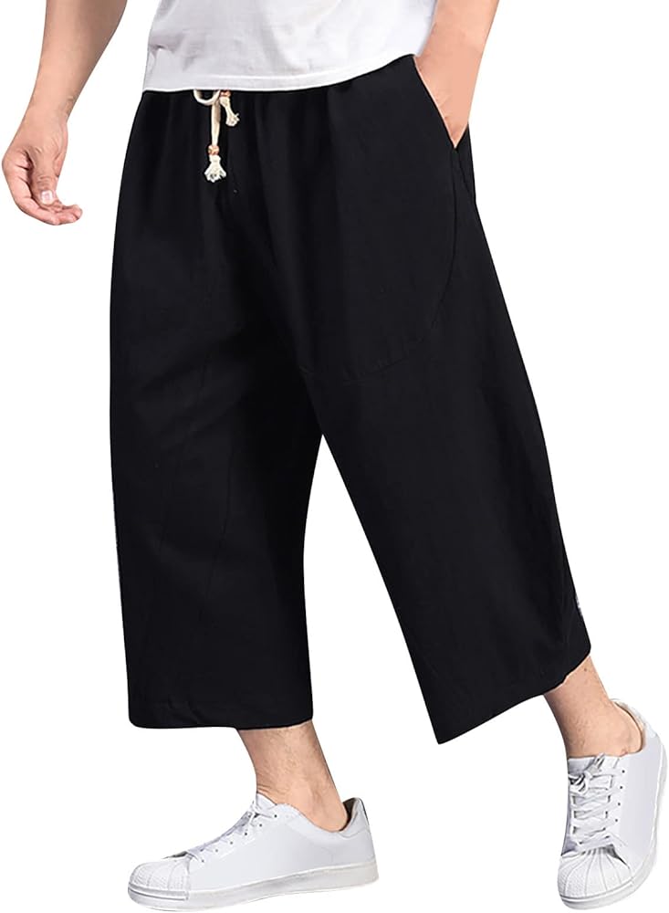 Men Baggy Wide Leg Pants Hanging Crotch Hip Hop Bloomers Calf Length Mid Rise Pockets Trousers Glitter Foam