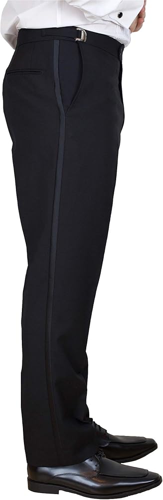 Sir Gregory Men's Fitted Flat Front Tuxedo Pants Formal Satin Stripe Trousers with Adjustable Waistband