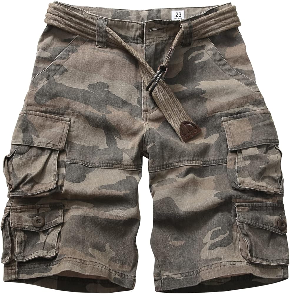 Cargo Short for Men Relaxed Fit Camo Outdoor Hiking Work Cotton Casual Shorts with 9 Pockets No Belt