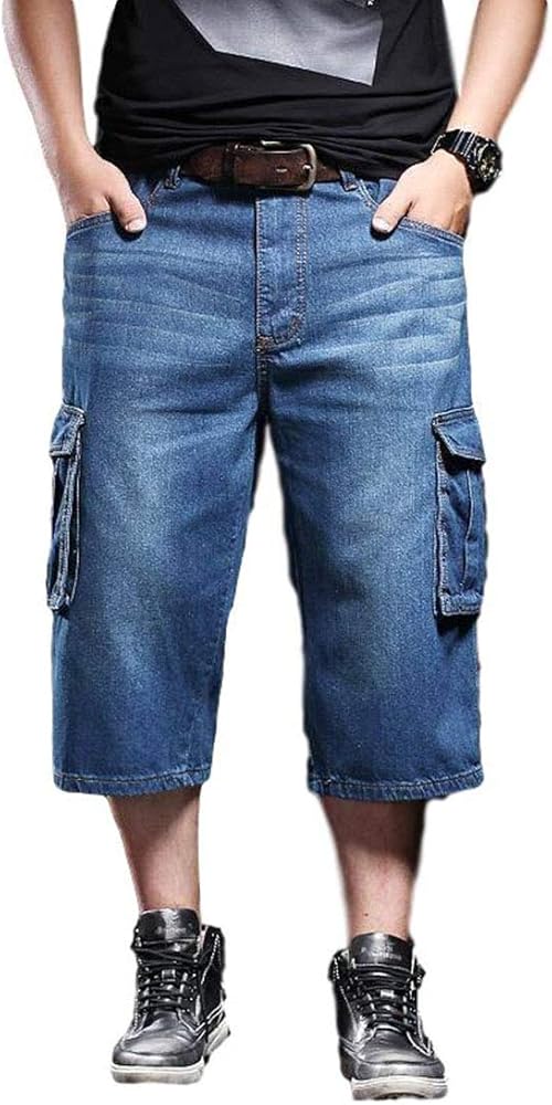 Men`s Summer Multi-pockets Thin Regular Fit Denim Cargo Shorts