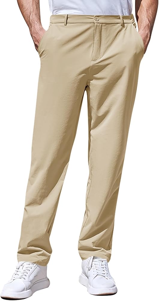 PASLTER Mens Golf Pants Stretch Slim Fit Lightweight Dress Pants Casual Straight Flat Front Chinos with Pockets