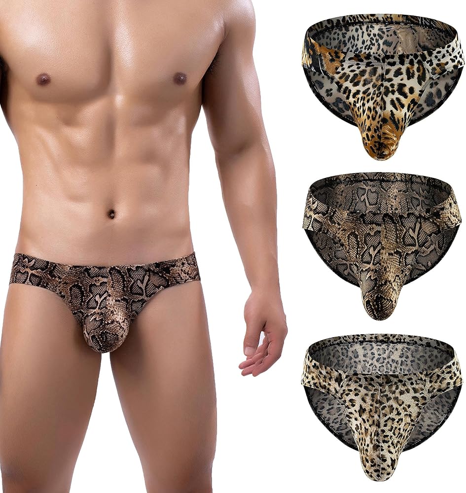 Men's Ice Silk Low Rise Leopard Bikini Briefs Underwear