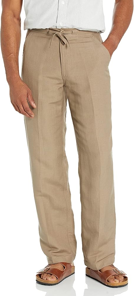 Cubavera Men's Drawstring Linen-Blend Pant with Black Elastic Waistband