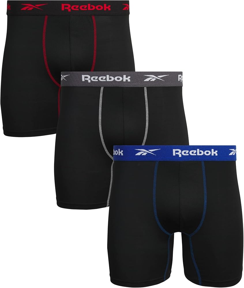 Reebok Men's Boxer Briefs - 3 Pack Performance Mens Underwear Boxers with Contour Pouch - Athletic Underwear for Men (S-XL)