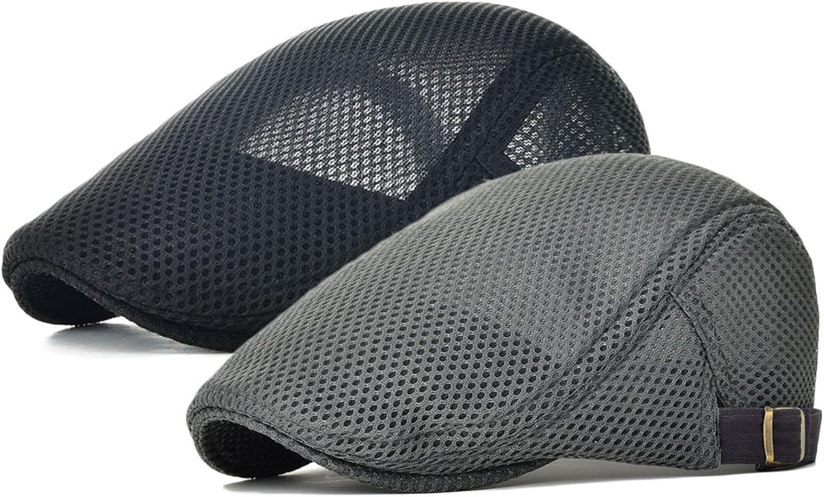 2 Pack Men's Mesh Cap Breathable Summer Newsboy Hat Adjustable Duckbill Ivy Gatsby Cabbie Driving Hat