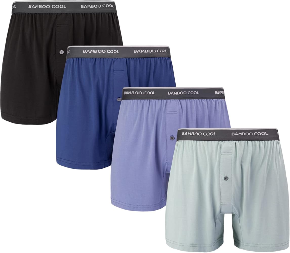 BAMBOO COOL Men's Boxer Shorts 4 Pack Underwear for Men Relaxed Fit Stretch Short