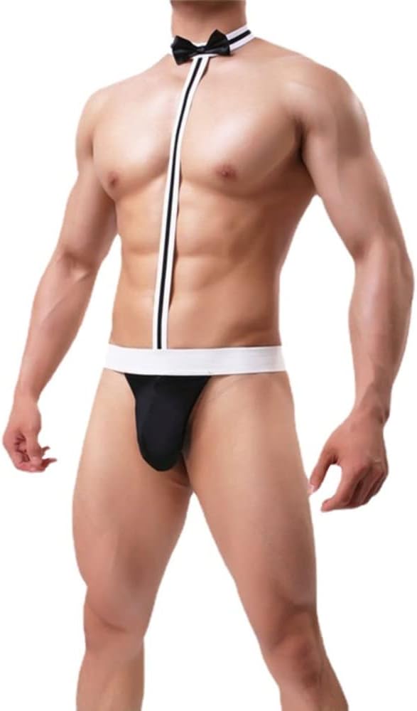 Men's Mankini bow tie Sling Briefs Sexy Cosplay Hollow Out Swimsuit Swimwear G-string SM Thong