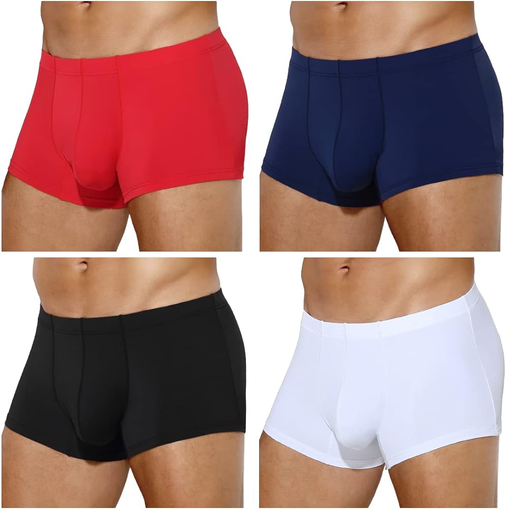 Arjen Kroos Men's Underwear 4 Pack Sexy Silky Trunks Boxer Briefs