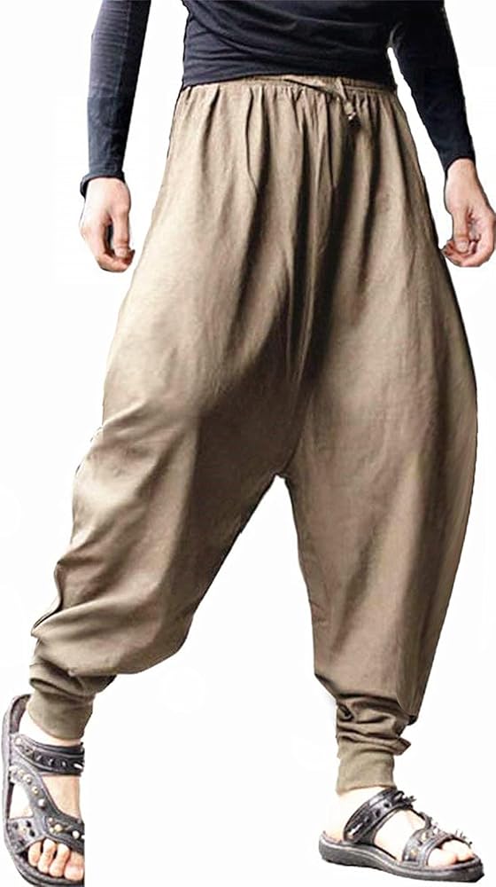 Mens Casual Harem Pants Baggy Elastic Drawstring Waist Aladdin Hippie Pant