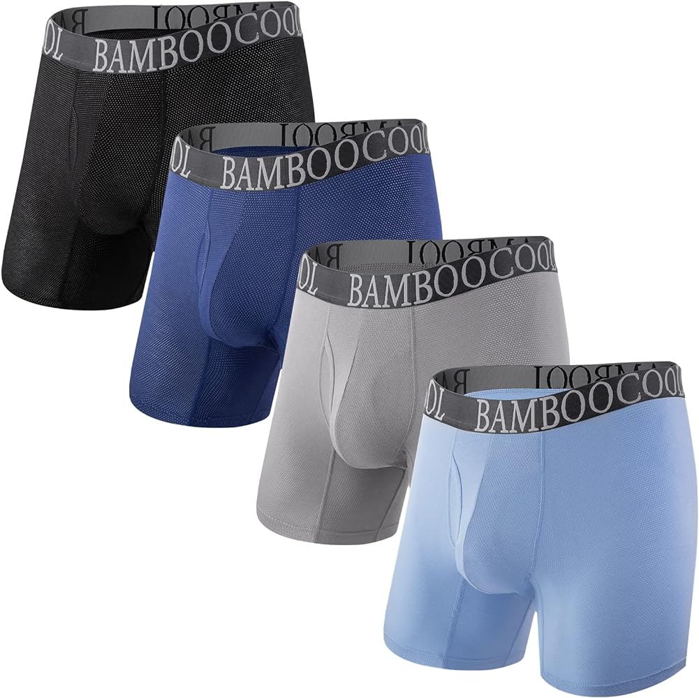 BAMBOO COOL Men's Cool Breathable Mesh Underwear Moisture-Wicking Boxer Briefs Performance 4 Pack