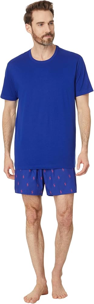 POLO RALPH LAUREN Men's Classic Fit Cotton Woven Boxer & Short Sleeve Crew Set