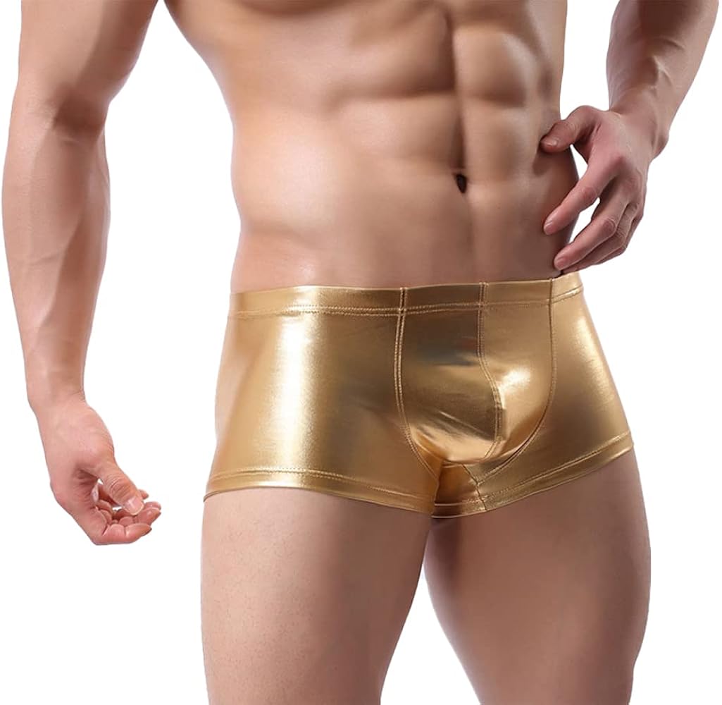 Mens Imitation Leather Underwear Sexs Boxer Briefs S-2XL