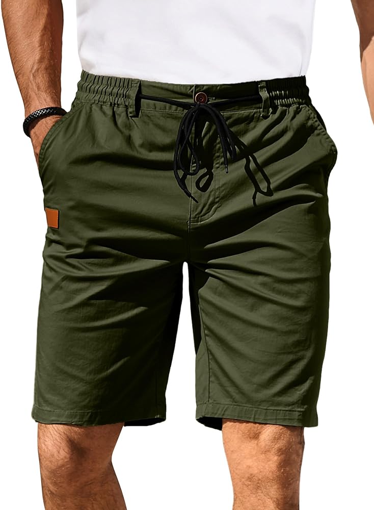 Mens Casual Shorts Cotton Drawstring Summer Beach Stretch Twill Chino Shorts