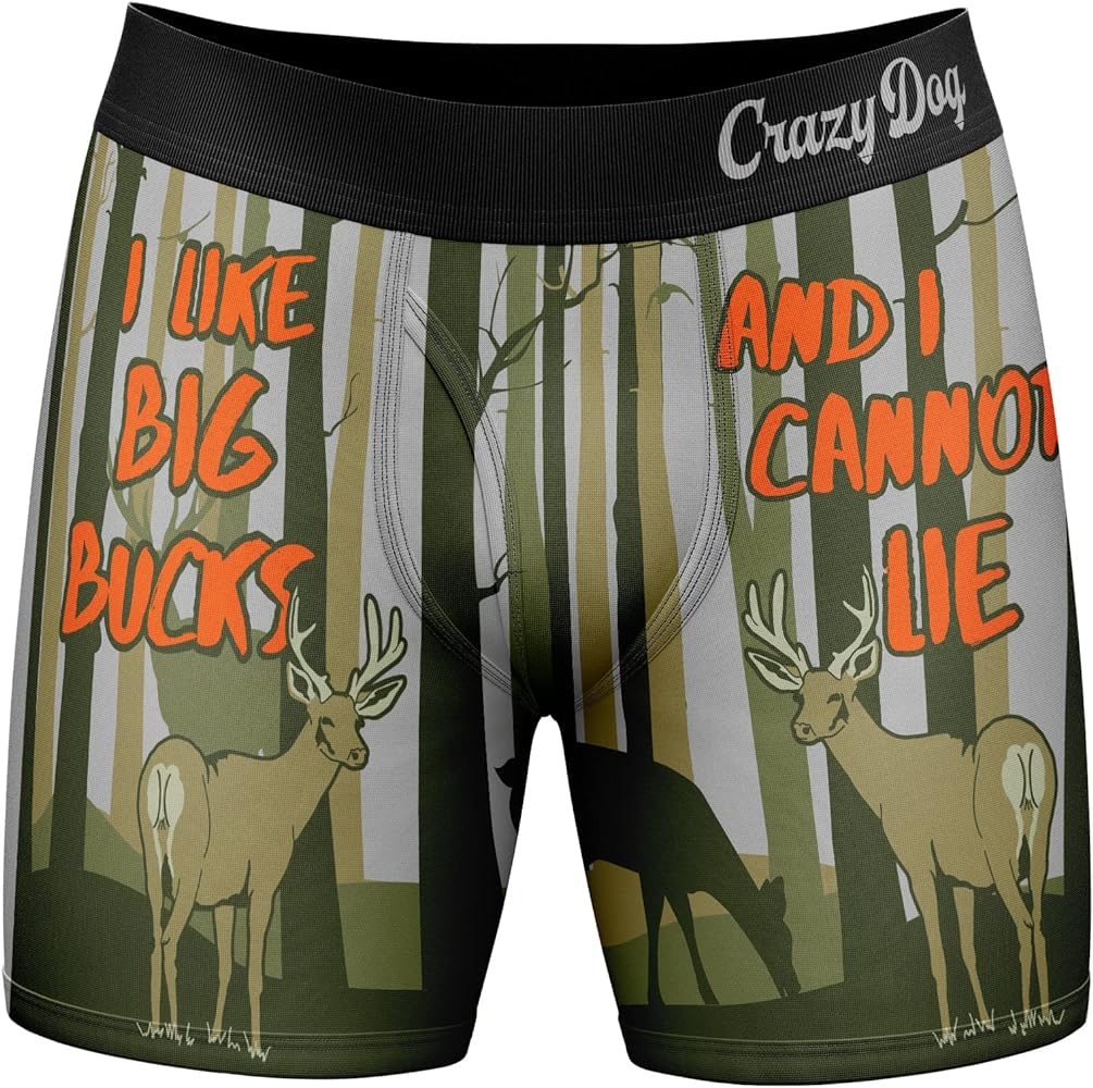 Crazy Dog T-Shirts Funny Fishing and Hunting Boxers for Men Sarcastic Deer Hunting and Fishing Joke Underwear for Guys